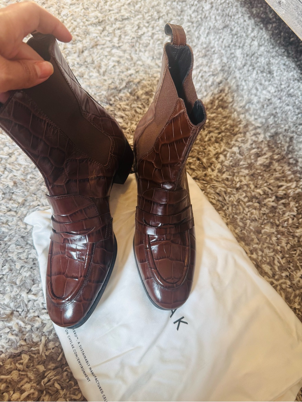 Glossy Brown Croc-Embossed Women's Chukka Booties — image 4 of 7